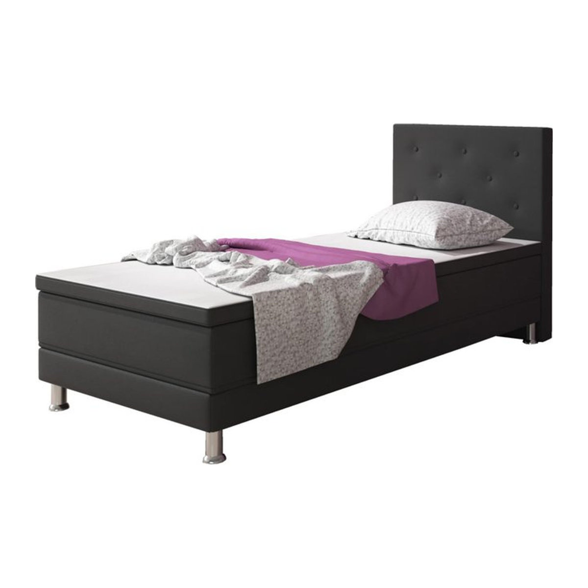 Inter Trading Boxspringbett Esra in Anthrazit mit Webstoff und Holzgestell B/T: 90 x 200 cm - Bild 1
