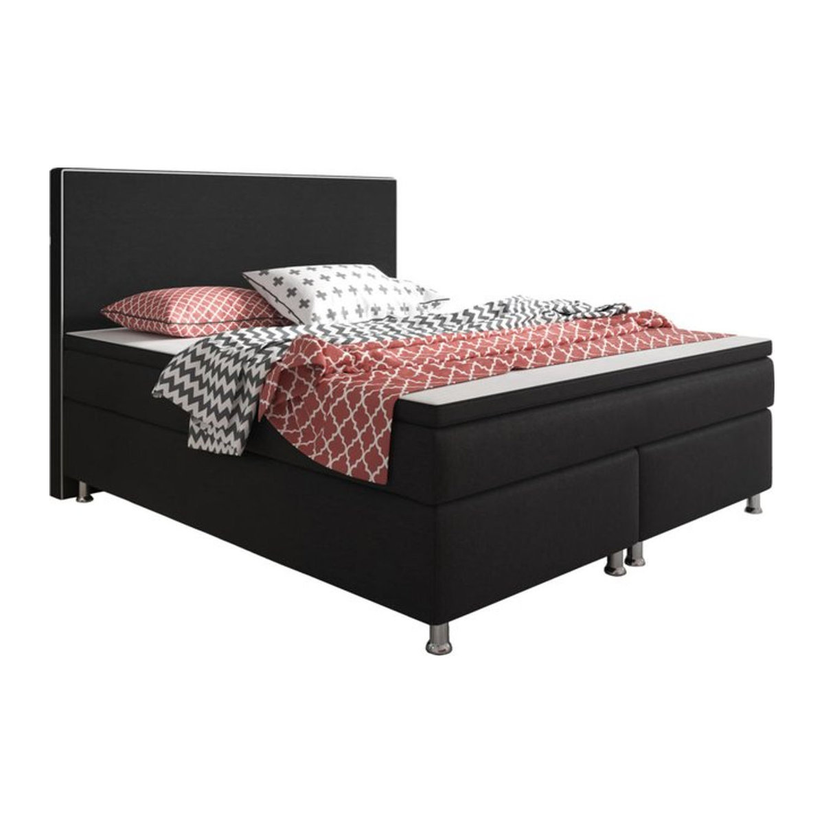 Inter Trading Boxspringbett King Size in Schwarz aus Holz mit modernem Design B/T: 180 x 200 cm - Bild 1
