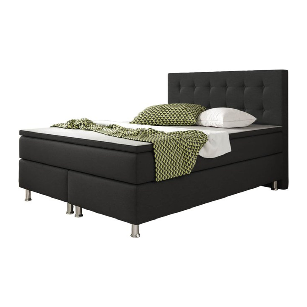 Inter Trading Boxspringbett Köln in Schwarz mit Holzgestell und Kunstleder, B/T: 140 x 200 cm - Bild 1