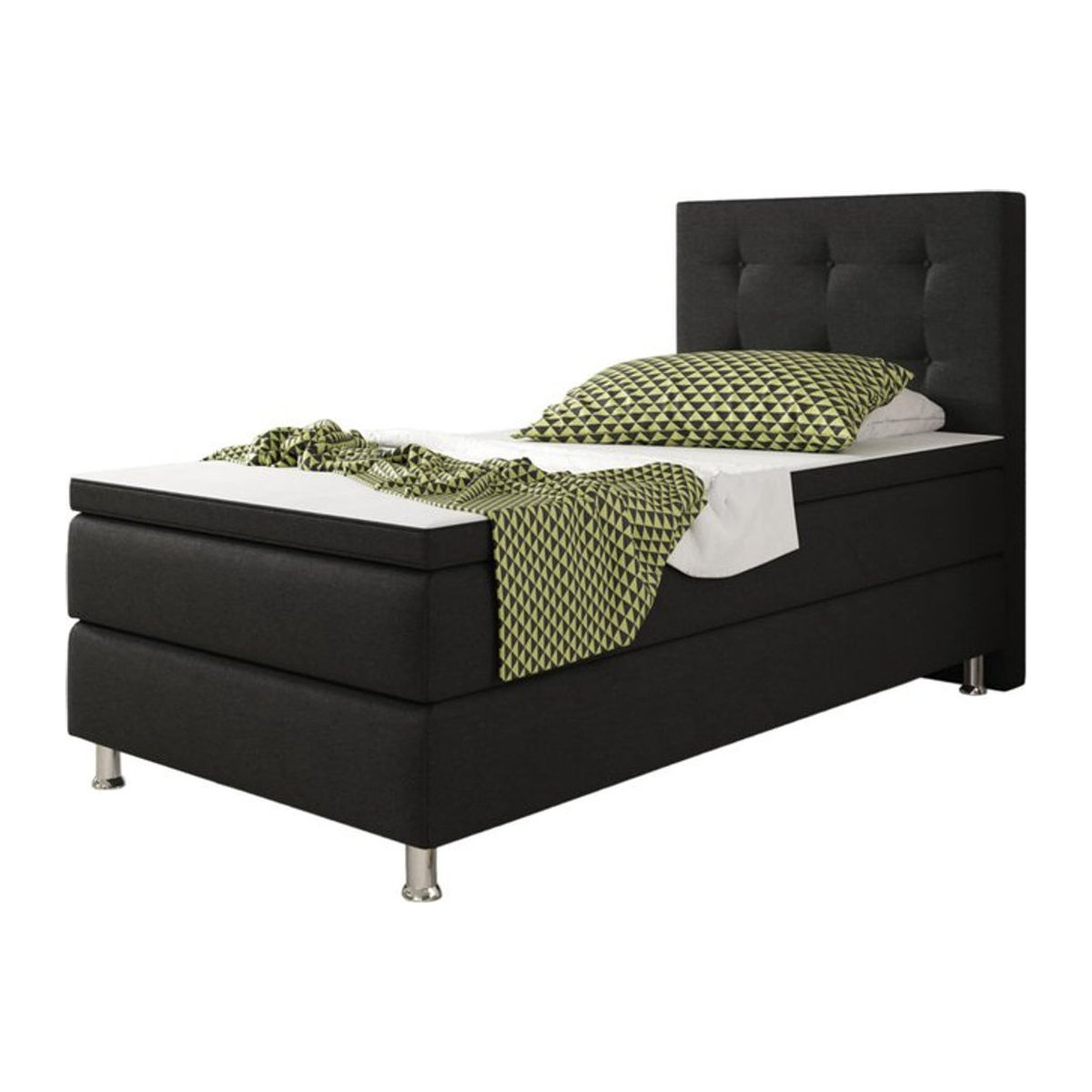 Inter Trading Boxspringbett Köln in Schwarz mit Holzgestell und Stoffbezug, B/T: 90 x 200 cm - Bild 1