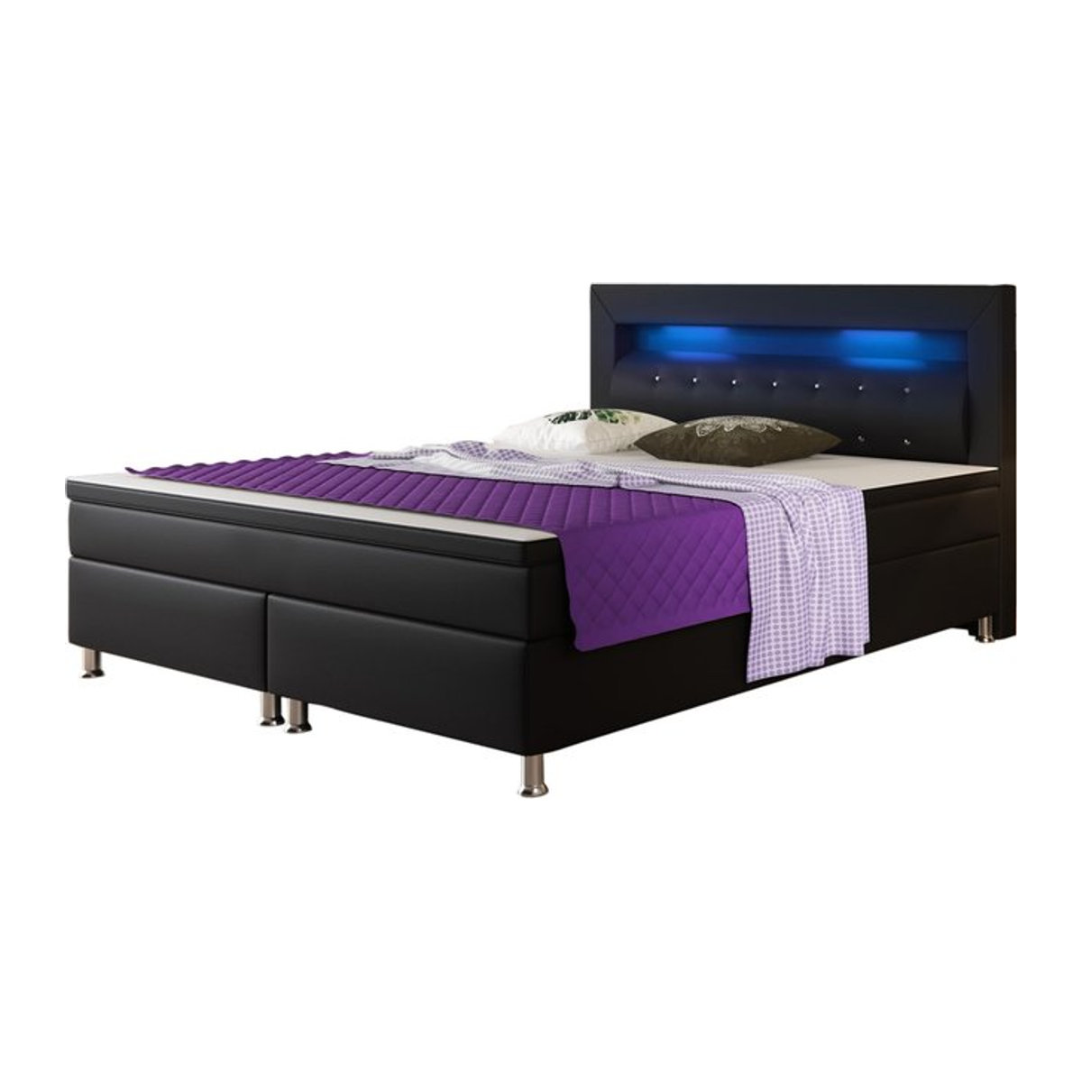 Inter Trading Boxspringbett Monaco in Schwarz mit Holzrahmen und Kunstleder, B/T: 180 x 200 cm - Bild 1
