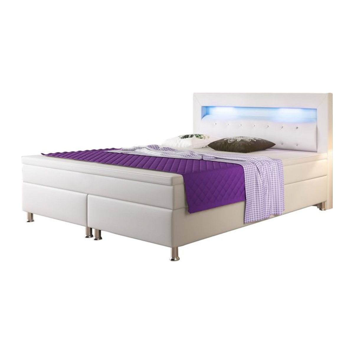 Inter Trading Boxspringbett Monaco in Weiß mit Holzgestell B/T: 180 x 200 cm - Bild 1