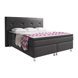 Inter Trading Boxspringbett Oxford in Anthrazit mit Holz und Kunstleder, B/T: 180 x 200 cm