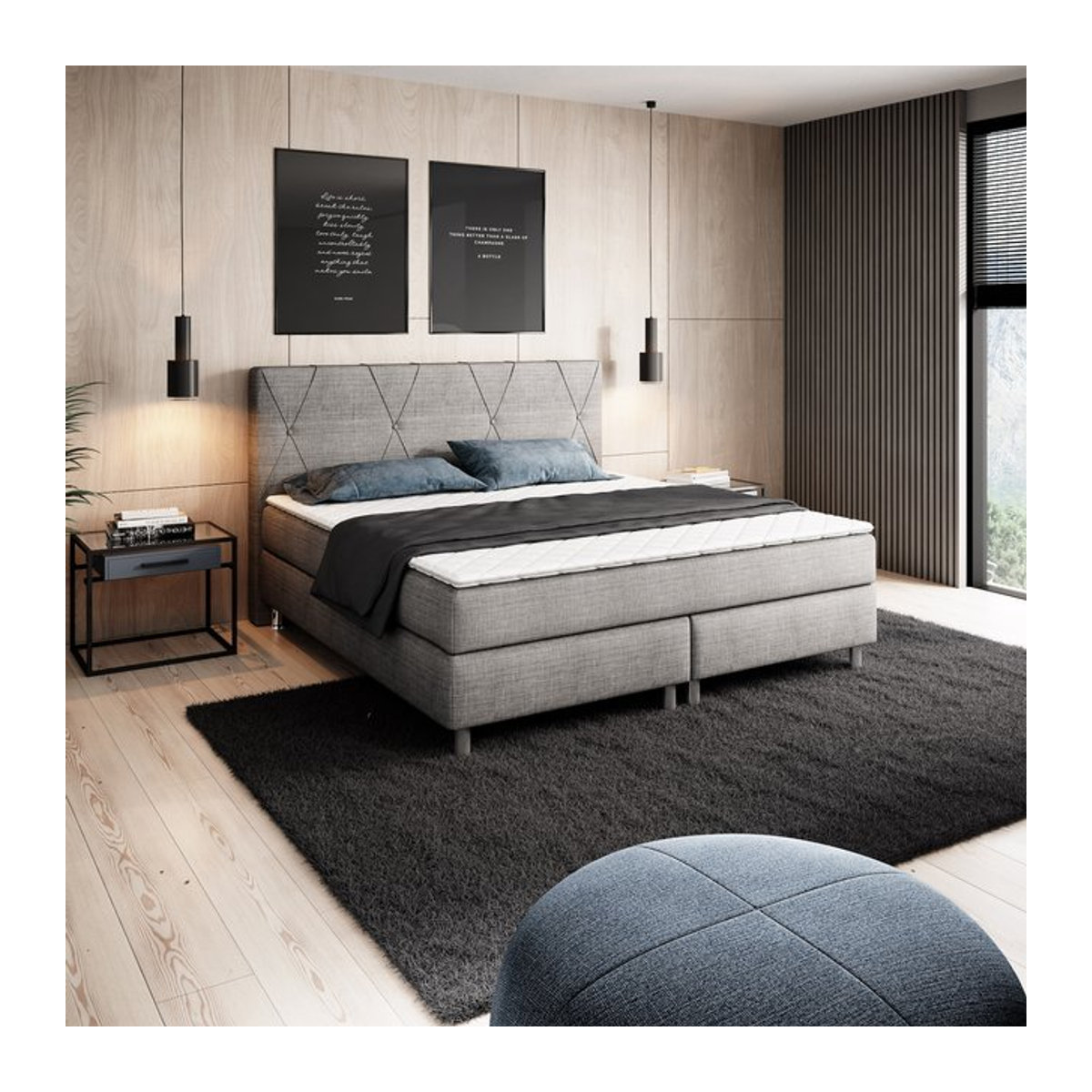 Inter Trading Boxspringbett Tokio in Anthrazit mit modernem Polsterstoff, B/T: 180 x 200 cm - Bild 1