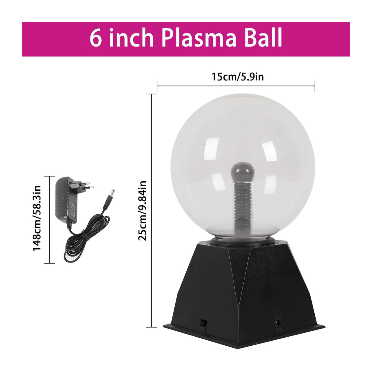 Interaktive LED-Plasmakugel Kugelleuchte in Schwarz mit USB-Betrieb, Durchmesser: 15,2 cm - Bild 2