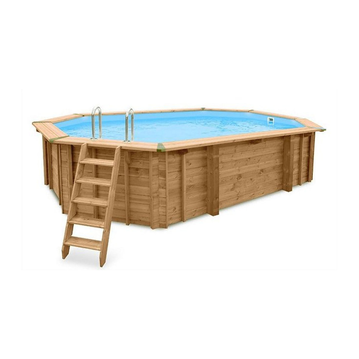 Interhiva Holzpool Java oval aus Kiefer in Natur mit Wärmepumpe Set B: 6,40 m, T: 4,00 m, H: 1,38 m - Bild 1