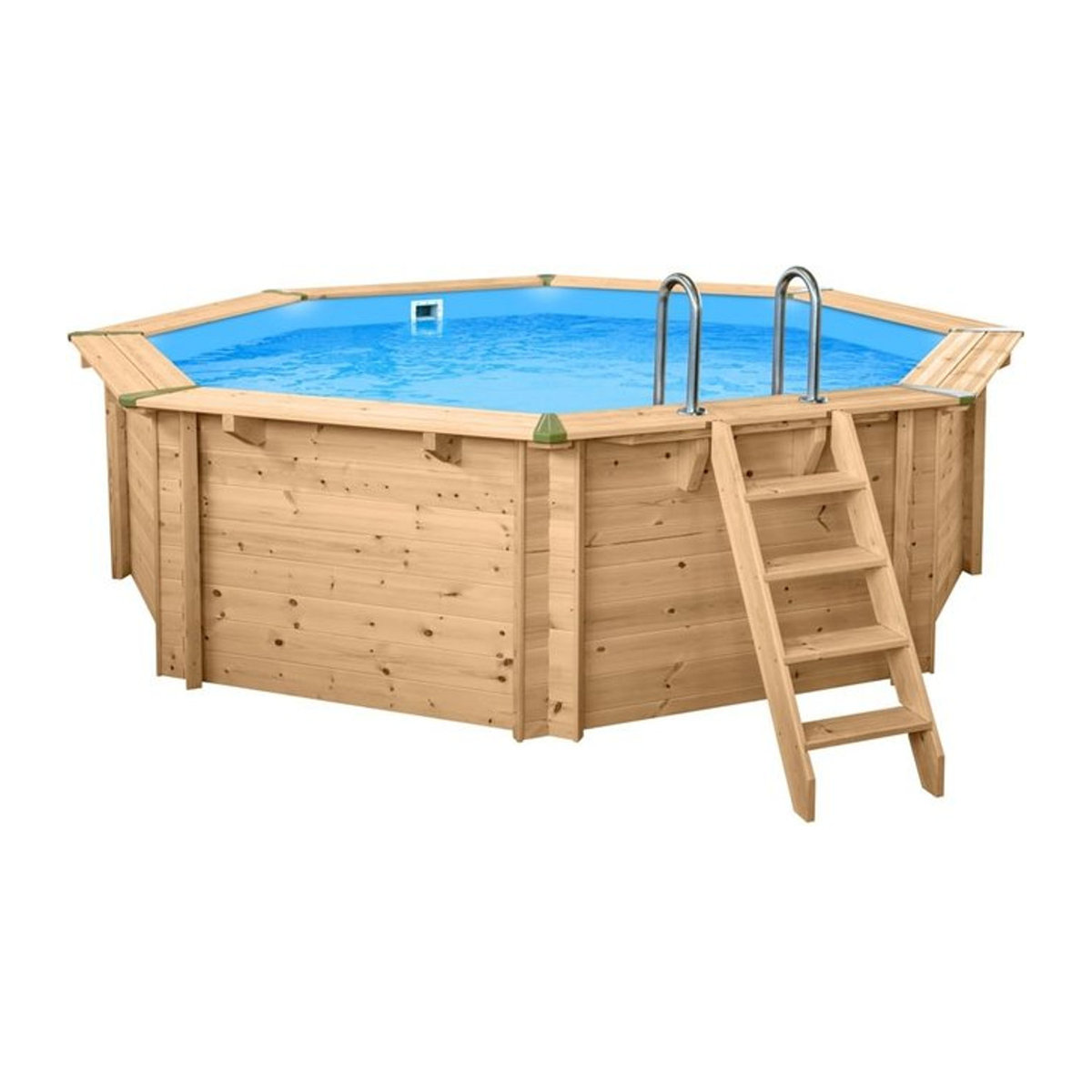 Interhiva Holzpool Java rund aus Kiefer in Natur mit Wärmepumpe Set Durchmesser: 4,40 m, Höhe: 1,36 m - Bild 1