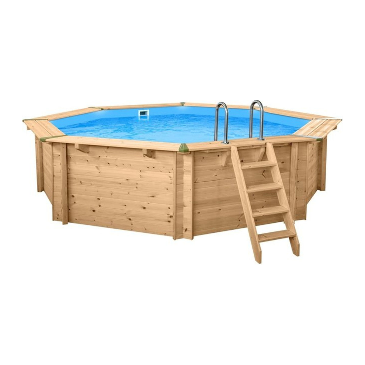 Interhiva Holzpool Java rund aus Kiefer in Natur mit Wärmepumpe Set Durchmesser: 5,30 m, Höhe: 1,36 m - Bild 1
