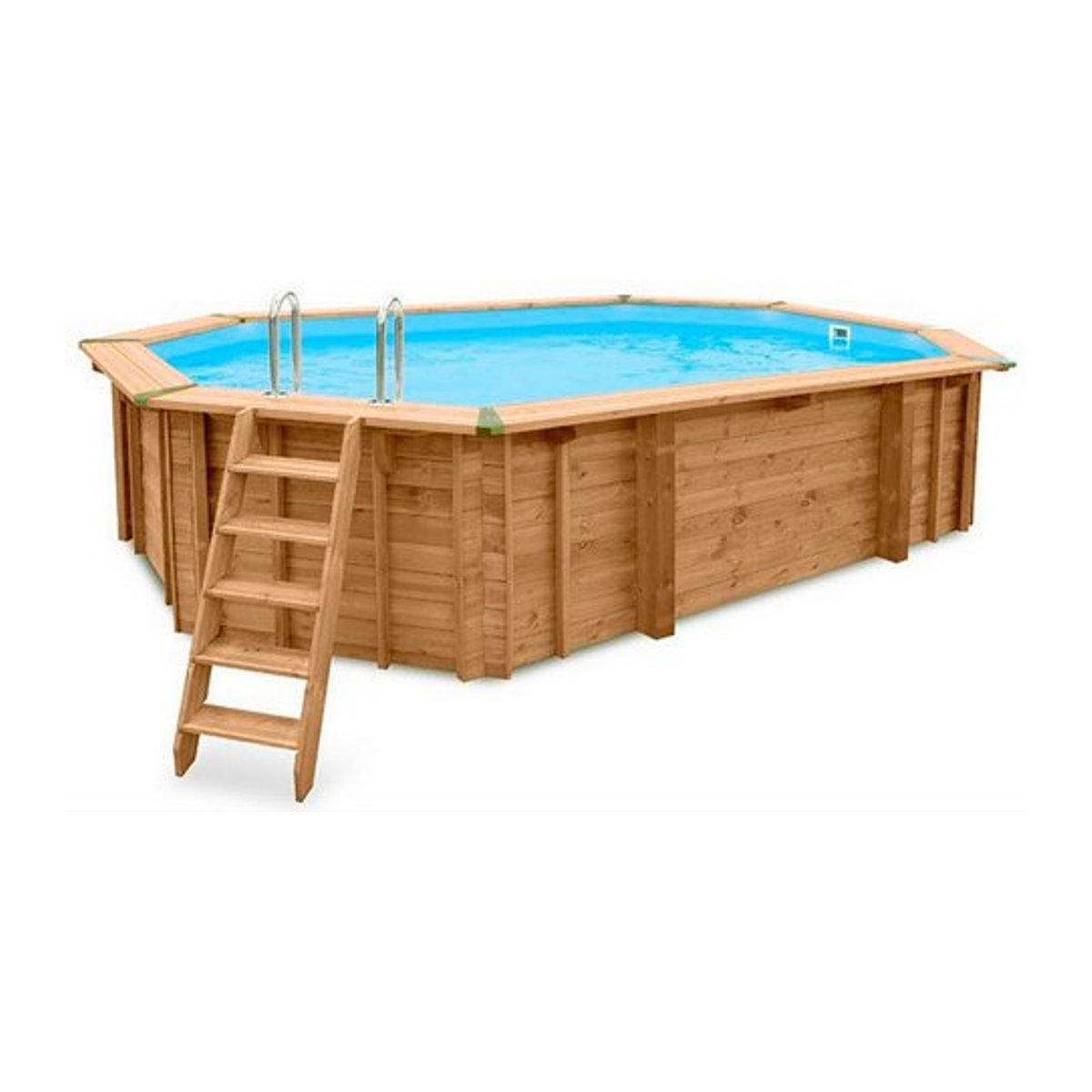 Interline Schwimmbecken Java Oval aus Holz in Blau und Natur mit Filteranlage Basis Set B/T/H: 640 x 400 x 136 cm - Bild 1
