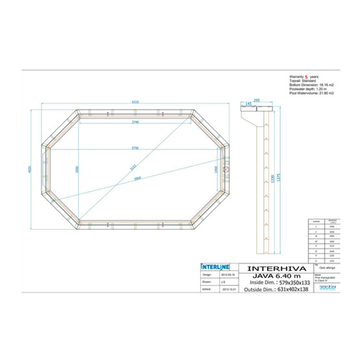 Interline Schwimmbecken Java Oval aus Holz in Blau und Natur mit Filteranlage Basis Set B/T/H: 640 x 400 x 136 cm - Bild 2