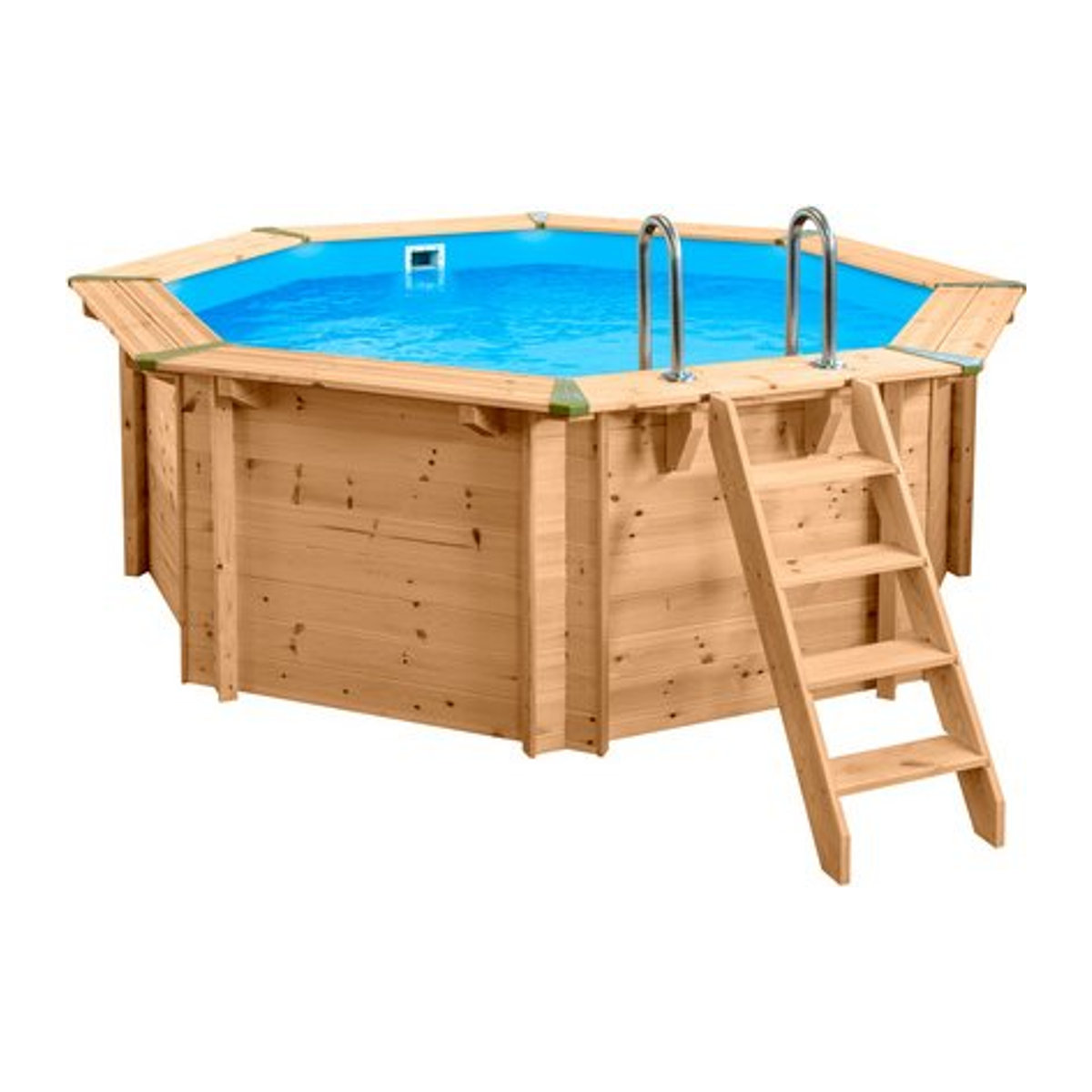 Interline Schwimmbecken Java rund aus Holz in Blau und Natur mit Filteranlage 6,0 m3 B/H: 355 x 116 cm - Bild 1
