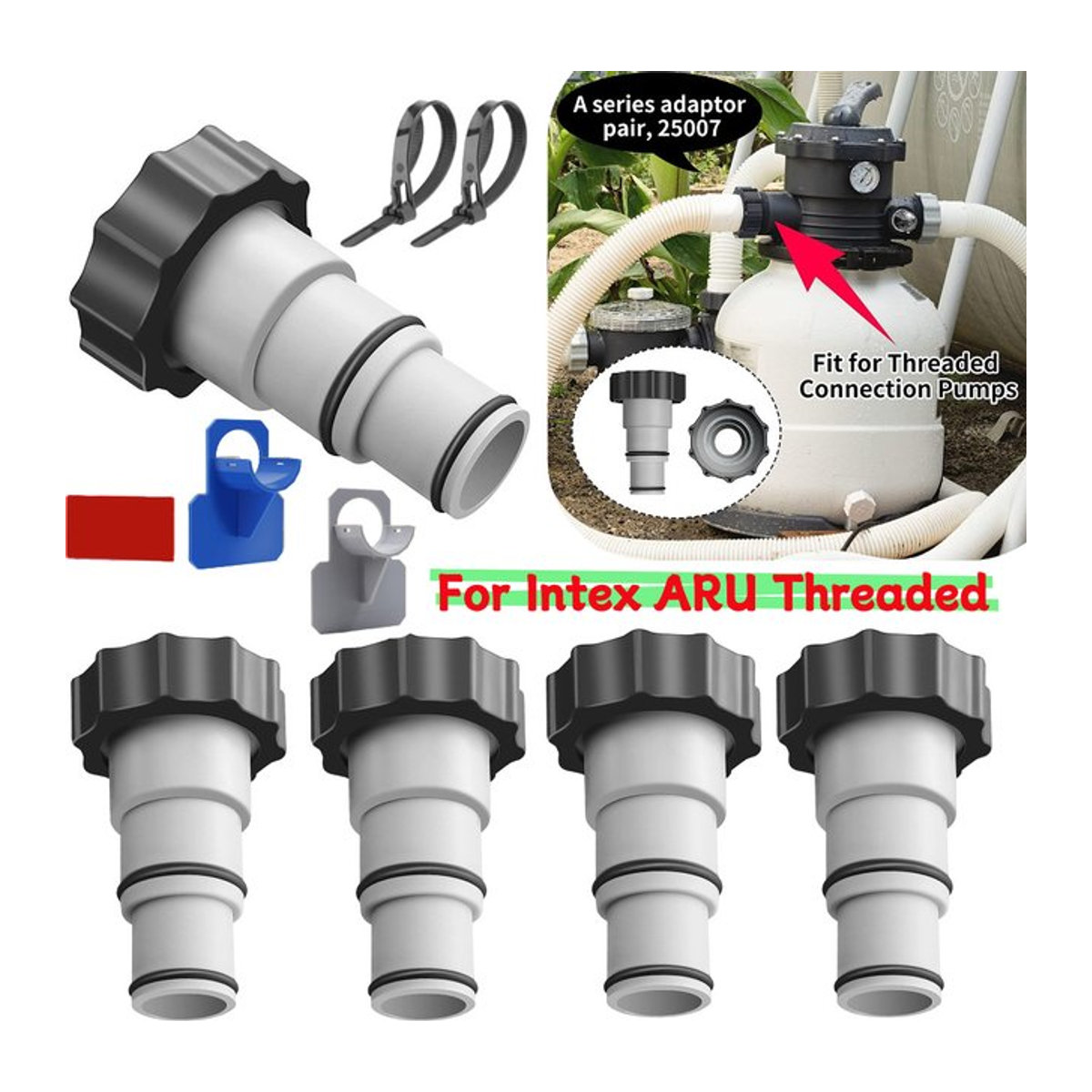 Intex ARU Kunststoff-Poolschlauchadapter mit Gewinde für Filterpumpen von alloet - Bild 1