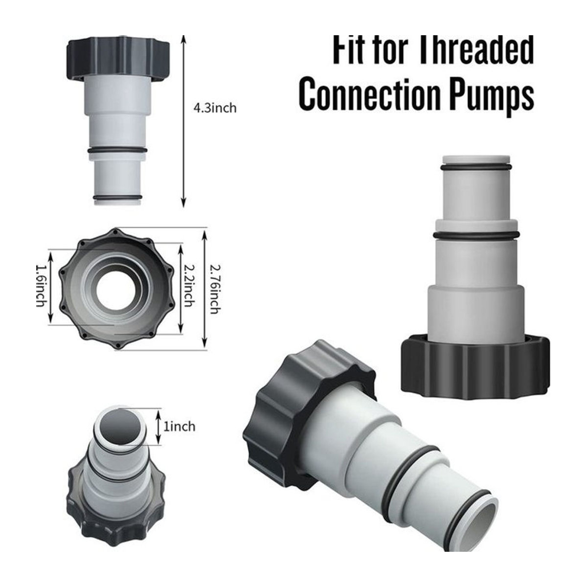 Intex ARU Pool-Schlauchadapter mit Gewindeanschluss für Filterpumpen in Schwarz/Weiß aus Kunststoff - Bild 1