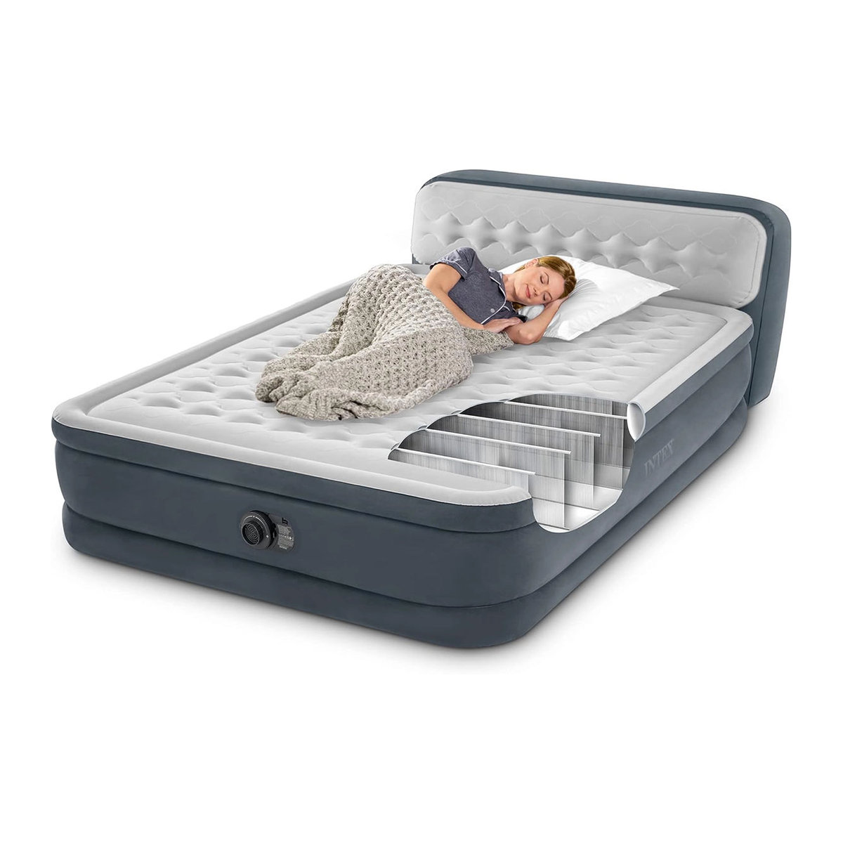 Intex DuraBeam UltraPlush Headboard Luftbett in Weiß und Grau, B: 152 cm, L: 236 cm, H: 86 cm - Bild 5