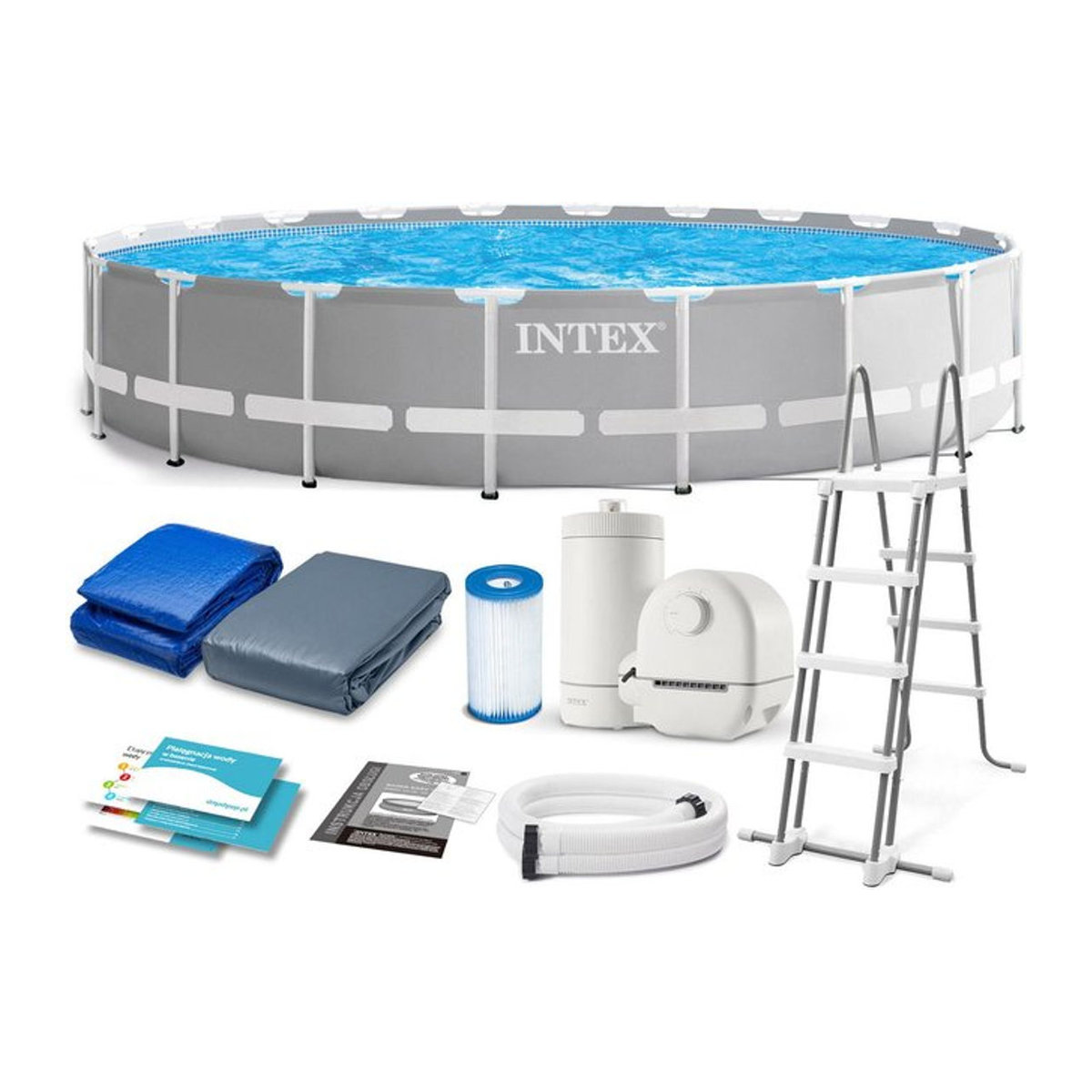 Intex Frame Pool 12-in-1 mit Abdeckung in Blau, Weiß und Grau, B: 610 cm, H: 132 cm - Bild 1