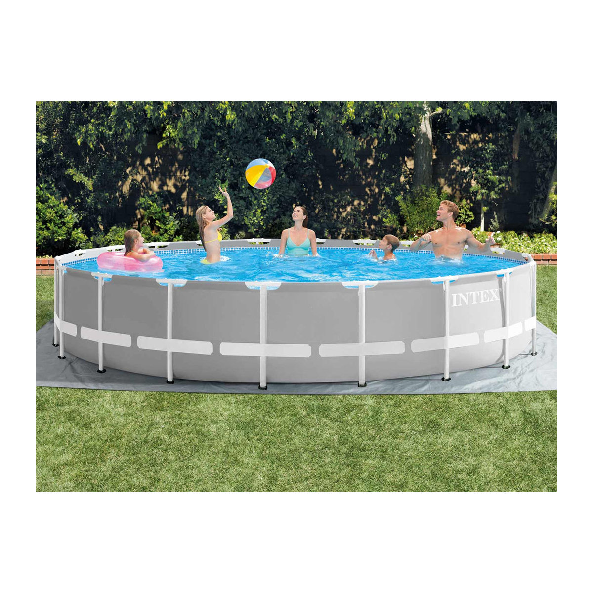 Intex Frame Pool 12-in-1 mit Abdeckung in Blau, Weiß und Grau, B: 610 cm, H: 132 cm - Bild 3