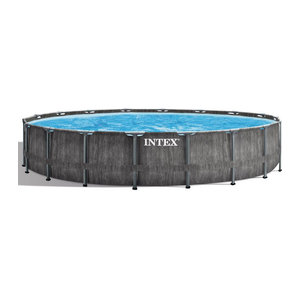 Intex Frame Pool Set Prism Greywood in Grau inklusive Kartuschenfilteranlage Durchmesser: 549 cm, Höhe: 122 cm