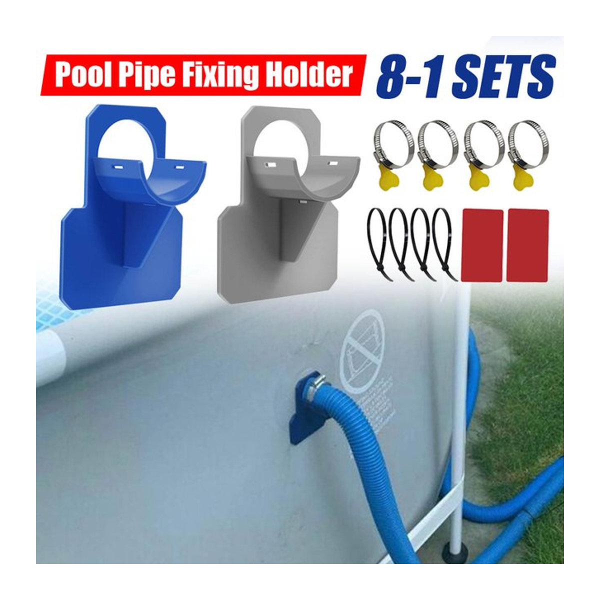 Intex Schwimmbad-Rohrbefestigungshalter in Blau für oberirdische Pools mit Bindeklemme für 30–38 mm Schlauchauslass - Bild 1