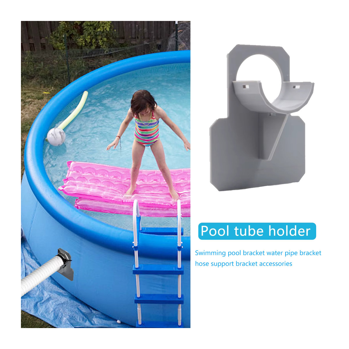 Intex Schwimmbad-Rohrbefestigungshalter in Blau für oberirdische Pools mit Bindeklemme für 30–38 mm Schlauchauslass - Bild 3