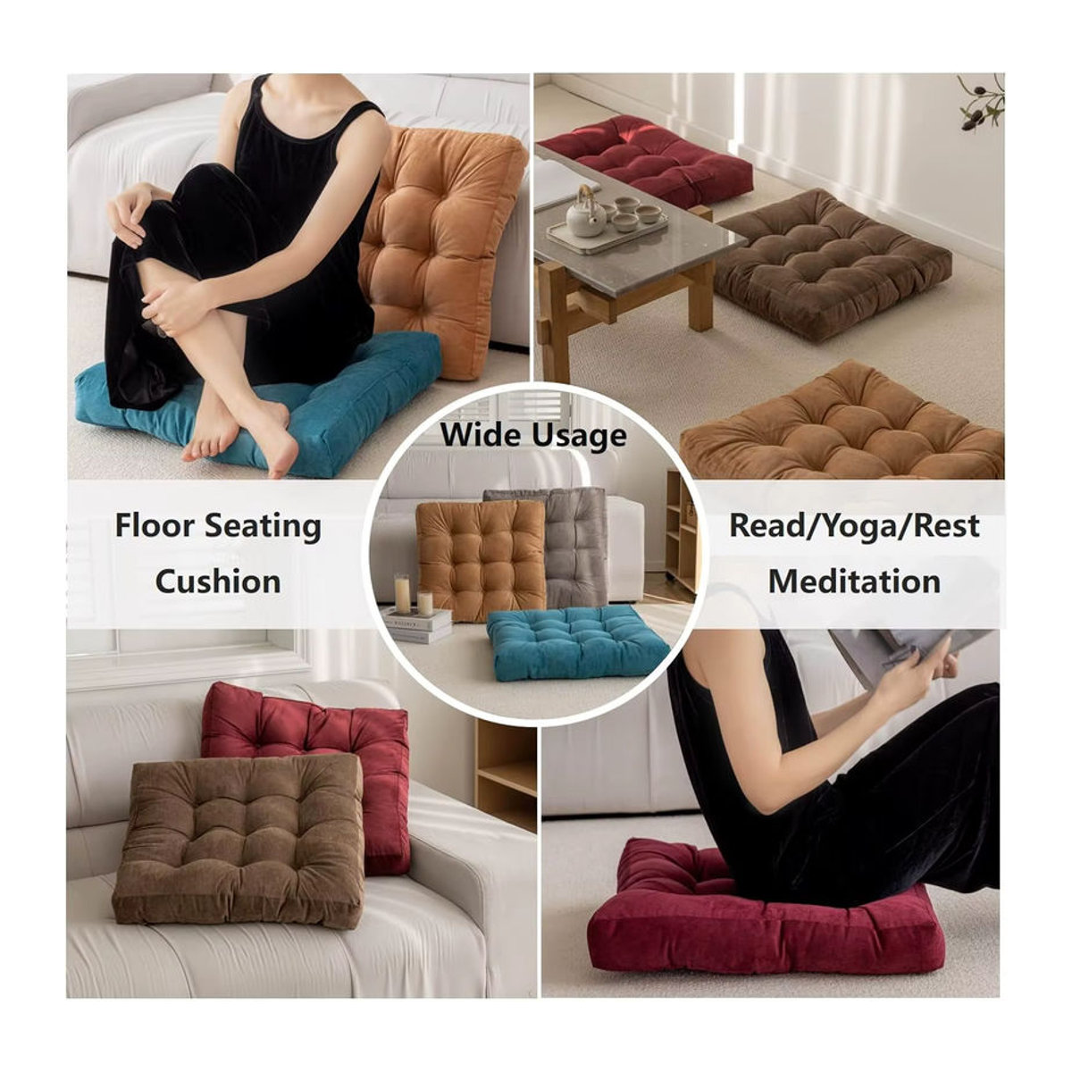 Inyahome Bodenkissen quadratisch in Weihnachtsrot und Blau als verdicktes Sitzkissen für Meditation, Yoga oder als Tatami-Matte und Hocker - Bild 3