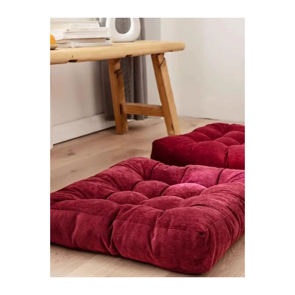 Inyahome Bodenkissen quadratisch in Weihnachtsrot und Blau als verdicktes Sitzkissen für Meditation, Yoga oder als Tatami-Matte und Hocker - Bild 5