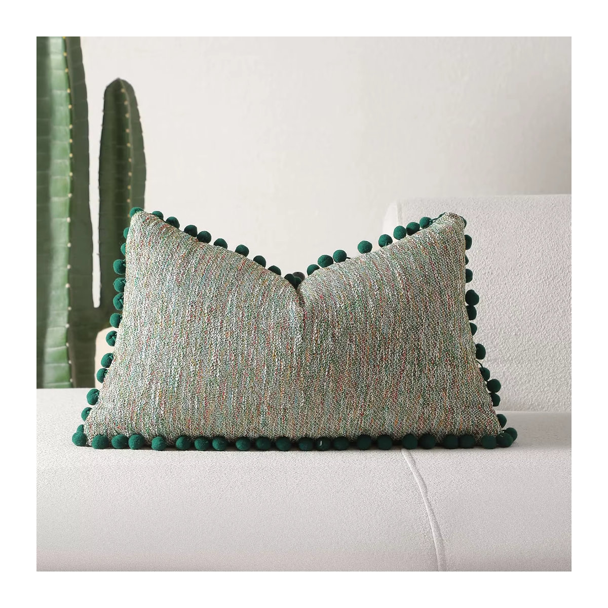 Inyahome Boho Kissenbezüge aus Samt mit Pompon in Grün und Schwarz, B/H: 30 x 50 cm und 45 x 45 cm - Bild 4