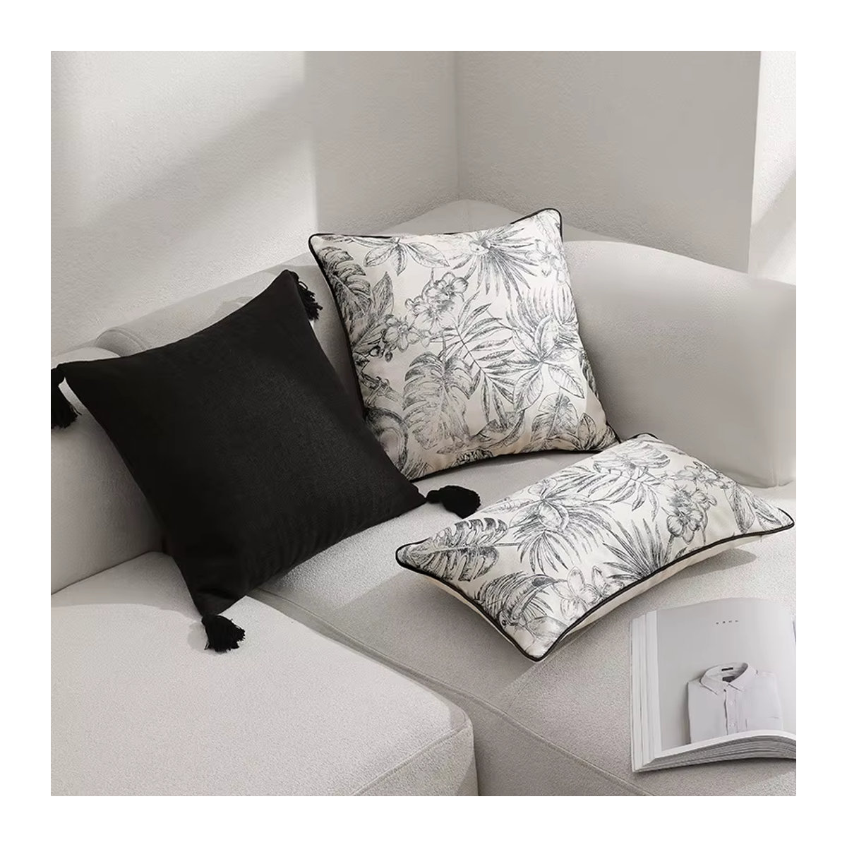 Inyahome Chinoiserie Kissenbezüge mit Blumen- und Blättermuster in Grau und Weiß, Set aus Kissenbezügen für deine Wohnzimmer-Dekoration, Maße: 30 x 50 cm und 45 x 45 cm - Bild 3