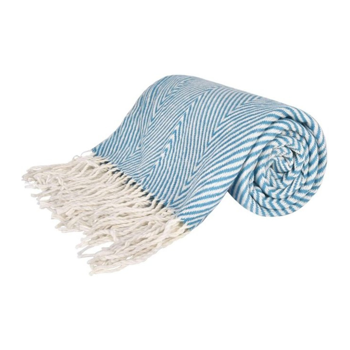 Inyahome Faux Kaschmir Decke mit Fischgrätenmuster und Fransen in Beige oder Blau, weich und wärmend für dein Bett oder Sofa - Bild 1