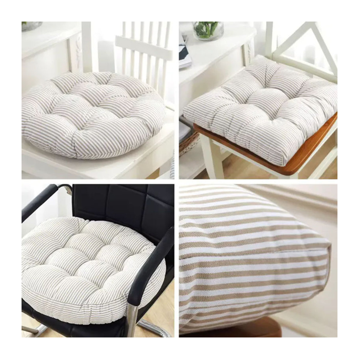Inyahome Gestreiftes Bodenkissen in Beige als quadratische oder runde Stuhlauflage für Innen und Außen sowie für Hängesessel und Fensterbänke - Bild 2