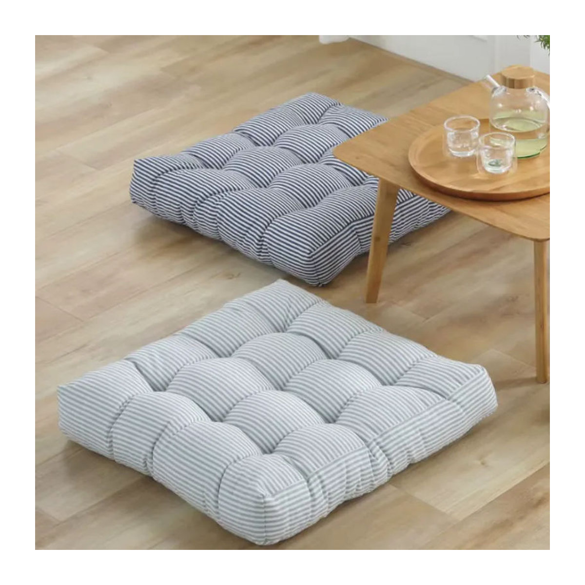 Inyahome Gestreiftes Bodenkissen in Beige als quadratische oder runde Stuhlauflage für Innen und Außen sowie für Hängesessel und Fensterbänke - Bild 4