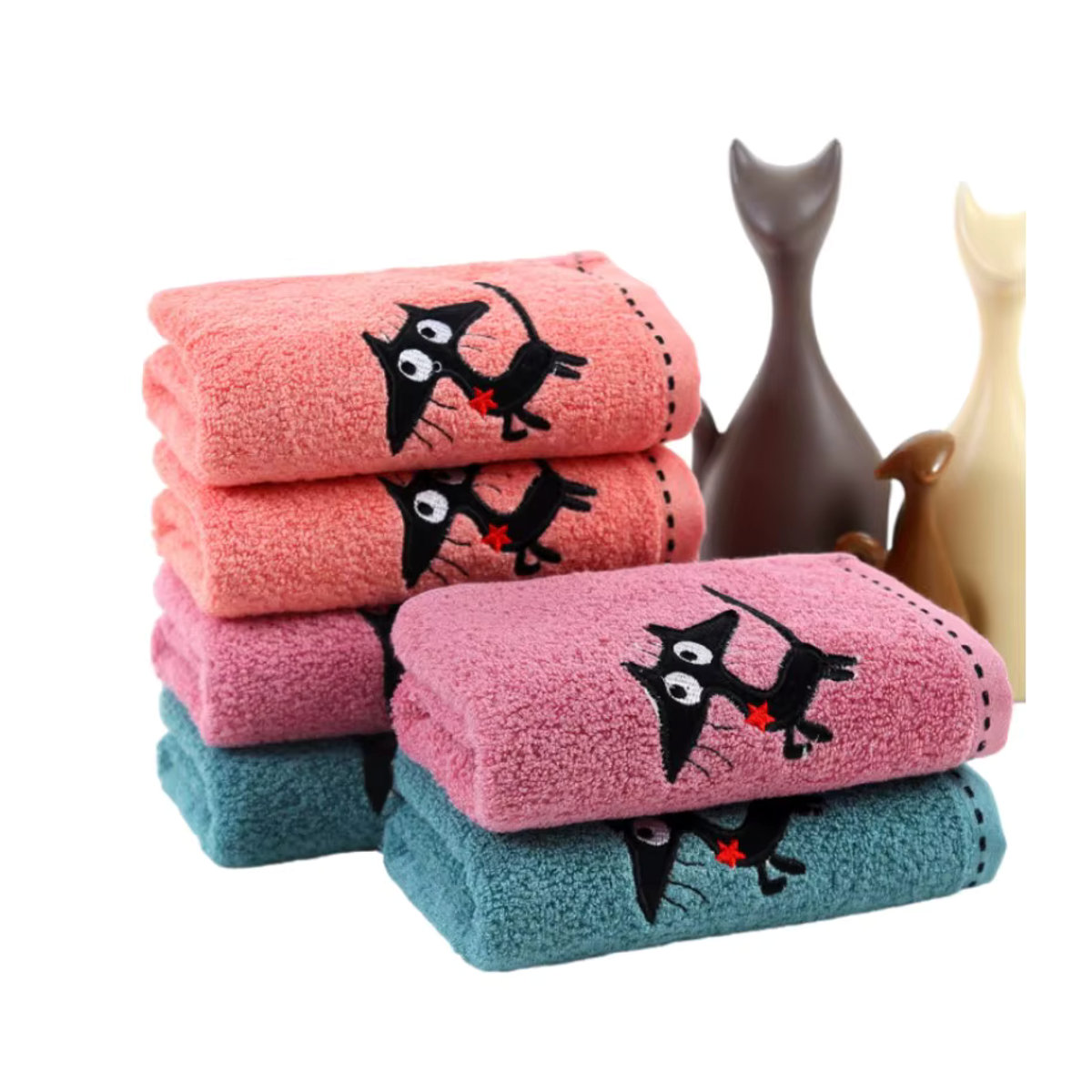 Inyahome Kinder Bambus Handtuch Set mit Katzen-Stickerei, mehrfarbig, B: 34 cm x L: 76 cm - Bild 4