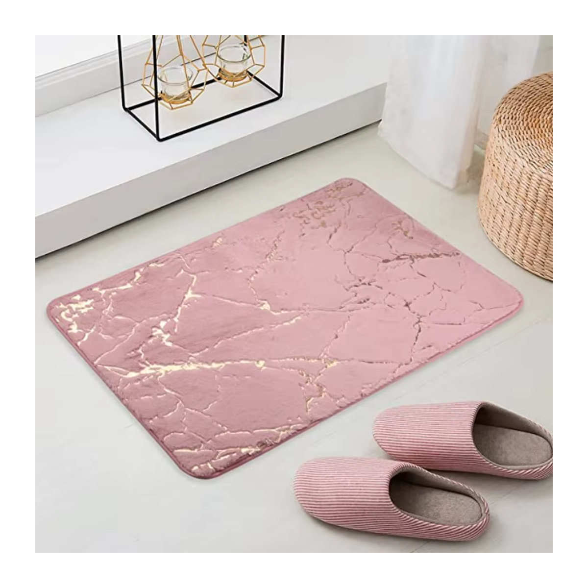 Inyahome Rutschfeste Badezimmermatte aus Kunstfell in Rosa oder Schwarz, Rechteckig - Bild 5