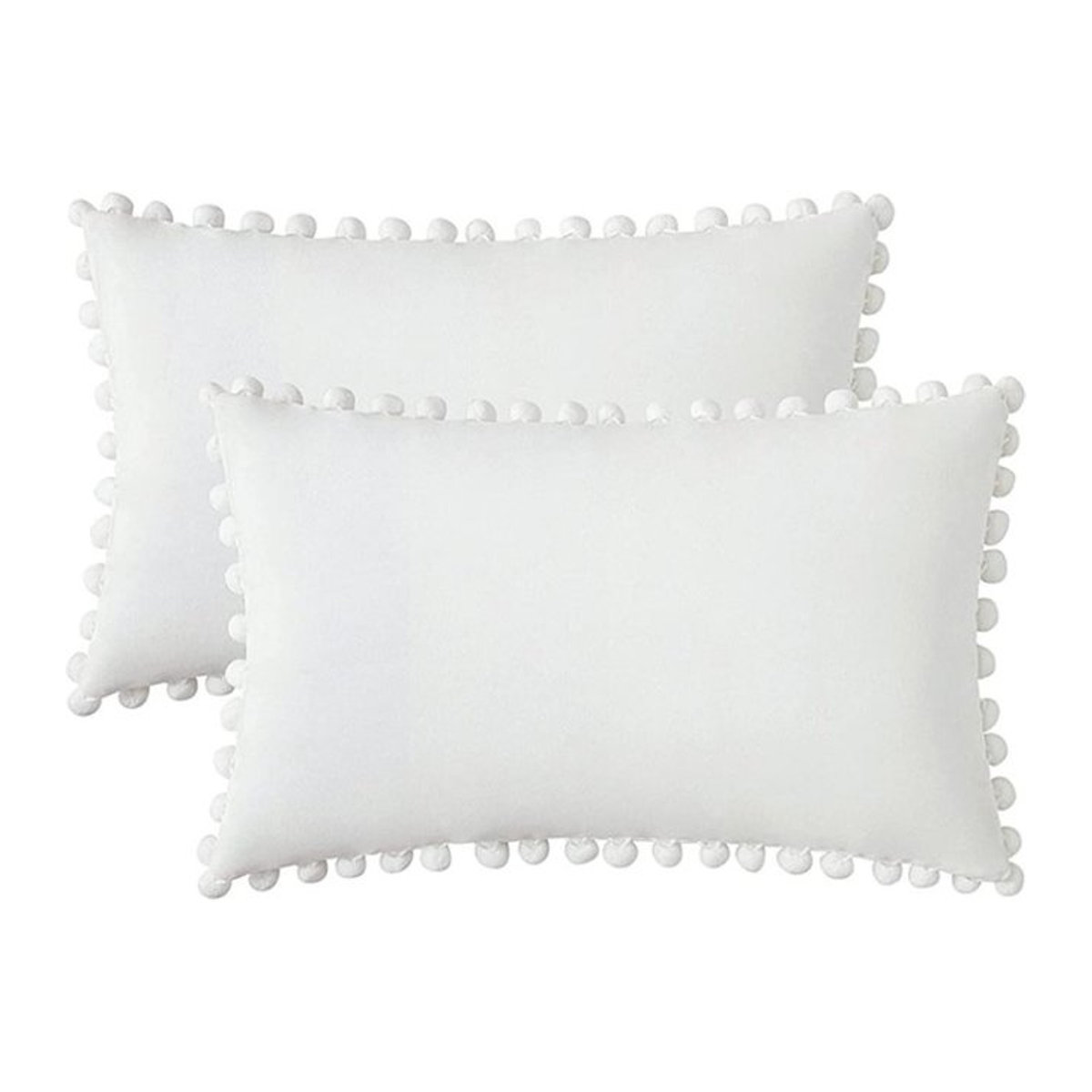 Inyahome Samt-Kissenbezug mit Pompons und Kanten in Weiß oder Lila für Sofa und Couch - Bild 1