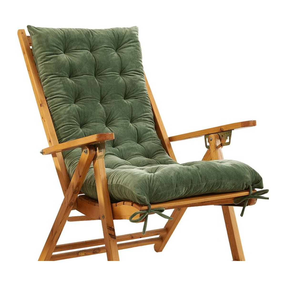 Inyahome Schaukel-Terrassen-Lounge-Stuhlkissen aus Samt mit Befestigungsbändern, getuftetes Sitz- und Rückenkissen für Innen und Außen, Grau oder Grün - Bild 1