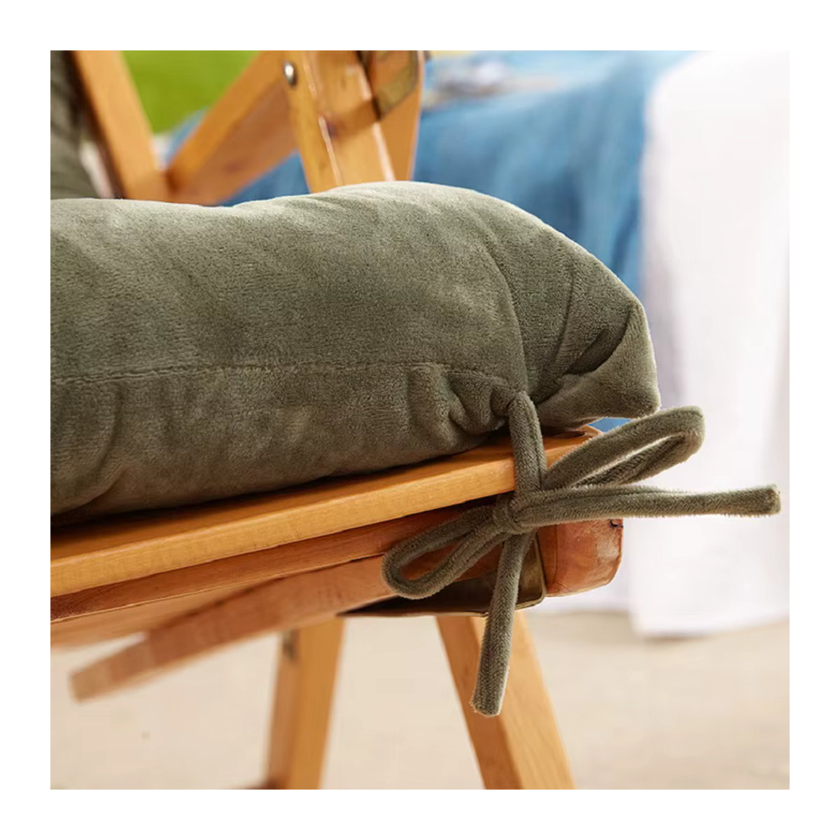 Inyahome Schaukel-Terrassen-Lounge-Stuhlkissen aus Samt mit Befestigungsbändern, getuftetes Sitz- und Rückenkissen für Innen und Außen, Grau oder Grün - Bild 4