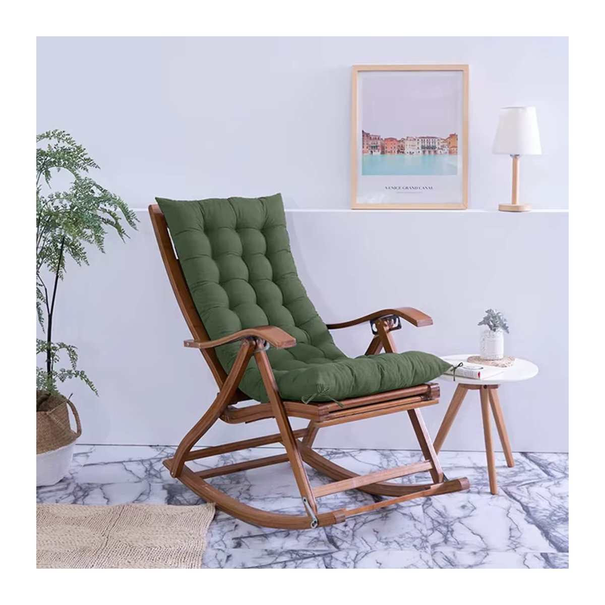 Inyahome Schaukel-Terrassen-Lounge-Stuhlkissen aus Samt mit Befestigungsbändern, getuftetes Sitz- und Rückenkissen für Innen und Außen, Grau oder Grün - Bild 6