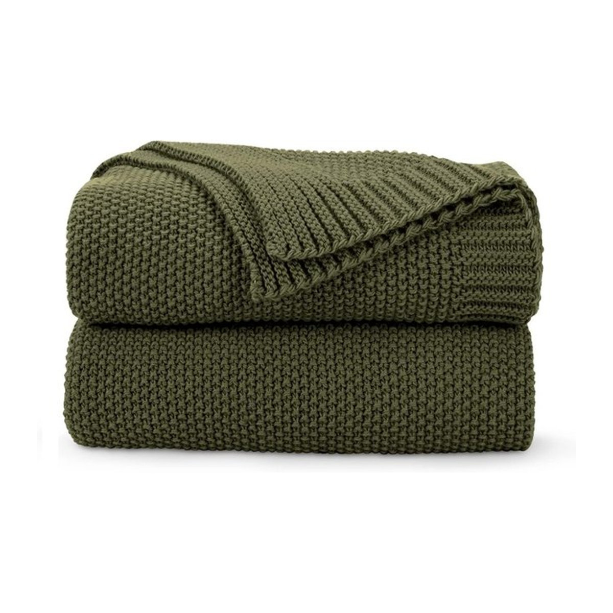 Inyahome Strickdecke mit Zopfmuster in Weiß und Grün für Couch und Sofa - Bild 1