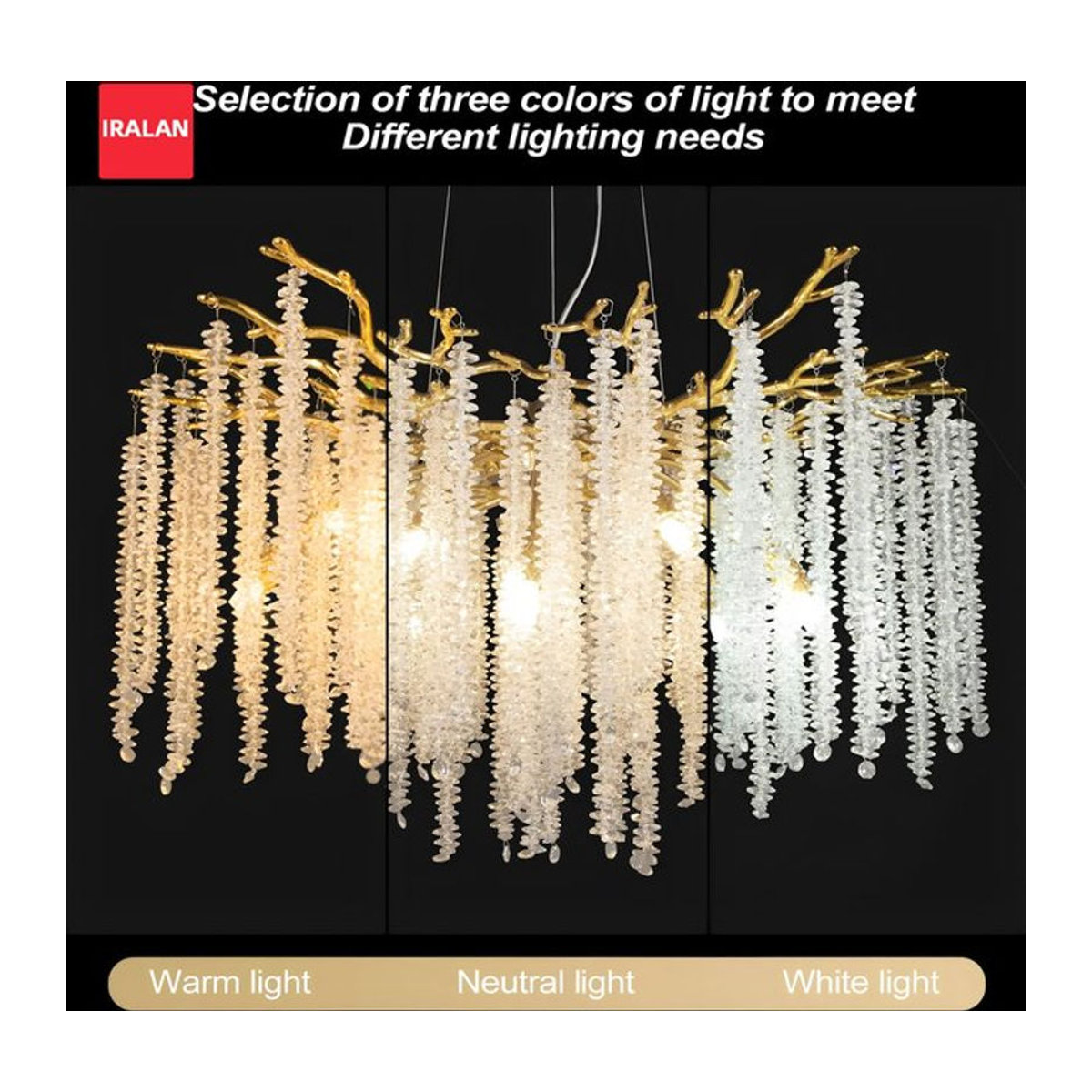 IRALAN Kristall LED Deckenleuchte in Gold mit Aluminium für Wohnzimmer Esszimmer und Flur - Bild 1