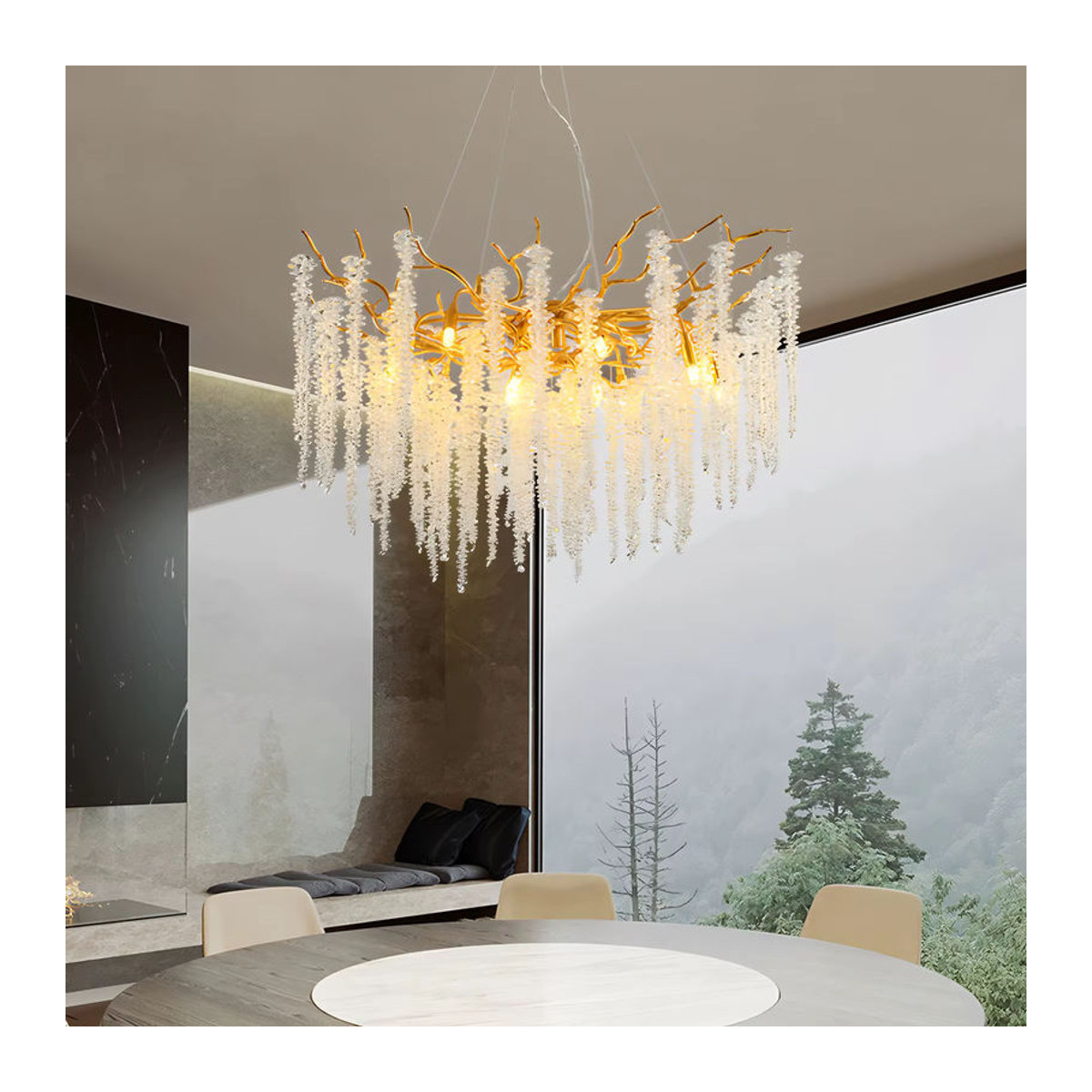 IRALAN Kristall LED Deckenleuchte in Gold mit Aluminium für Wohnzimmer Esszimmer und Flur - Bild 4