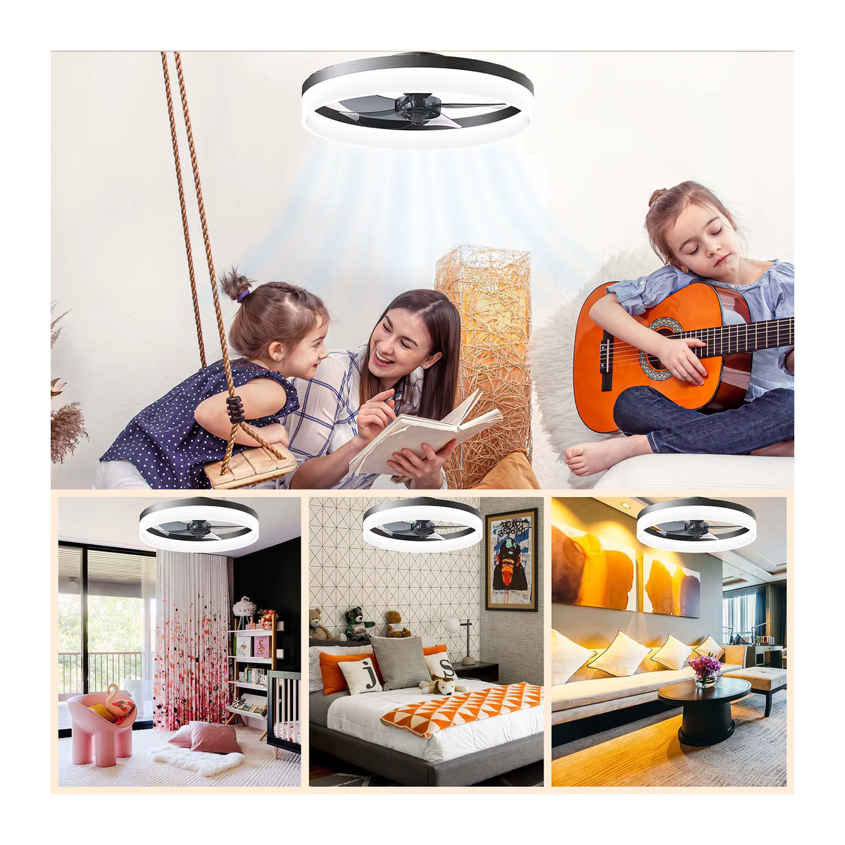 IRALAN LED Deckenventilator mit Fernbedienung und Dimmer in Schwarz, moderner Kronleuchter aus Acryl für Wohnzimmer und Schlafzimmer - Bild 2