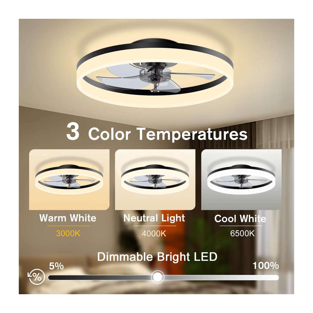 IRALAN LED Deckenventilator mit Fernbedienung und Dimmer in Schwarz, moderner Kronleuchter aus Acryl für Wohnzimmer und Schlafzimmer - Bild 3