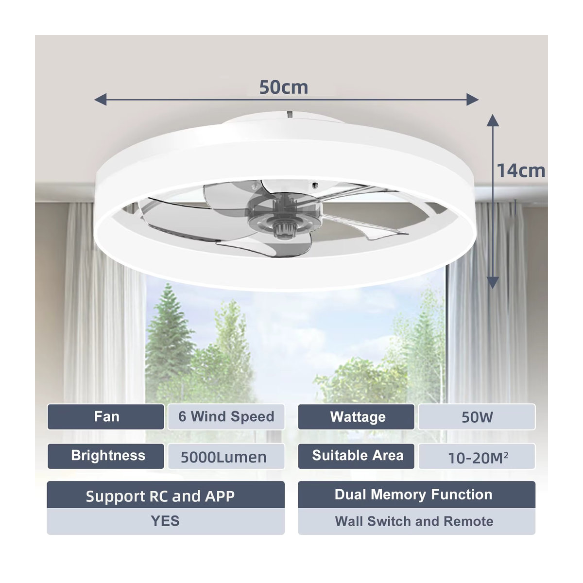 IRALAN LED Deckenventilator mit Fernbedienung und Dimmer in Schwarz, moderner Kronleuchter aus Acryl für Wohnzimmer und Schlafzimmer - Bild 6