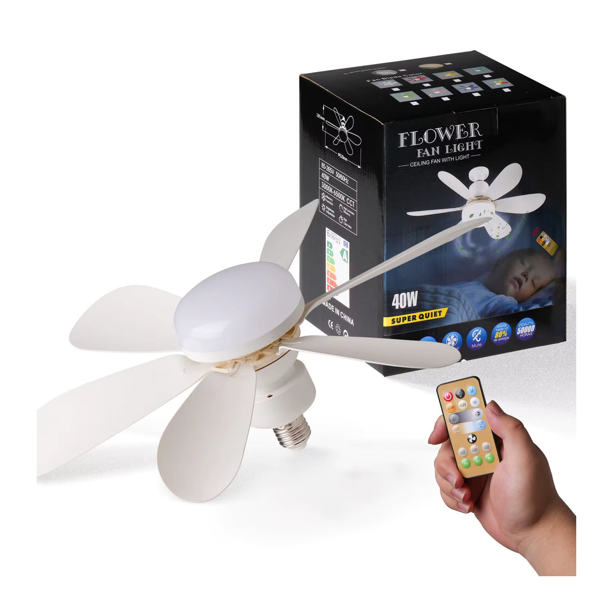IRALAN LED Deckenventilatorleuchte in Weiß mit Fernbedienung und Dimmfunktion, 40 W, E27, Modernes Design für Wohnzimmer und Arbeitszimmer - Bild 2