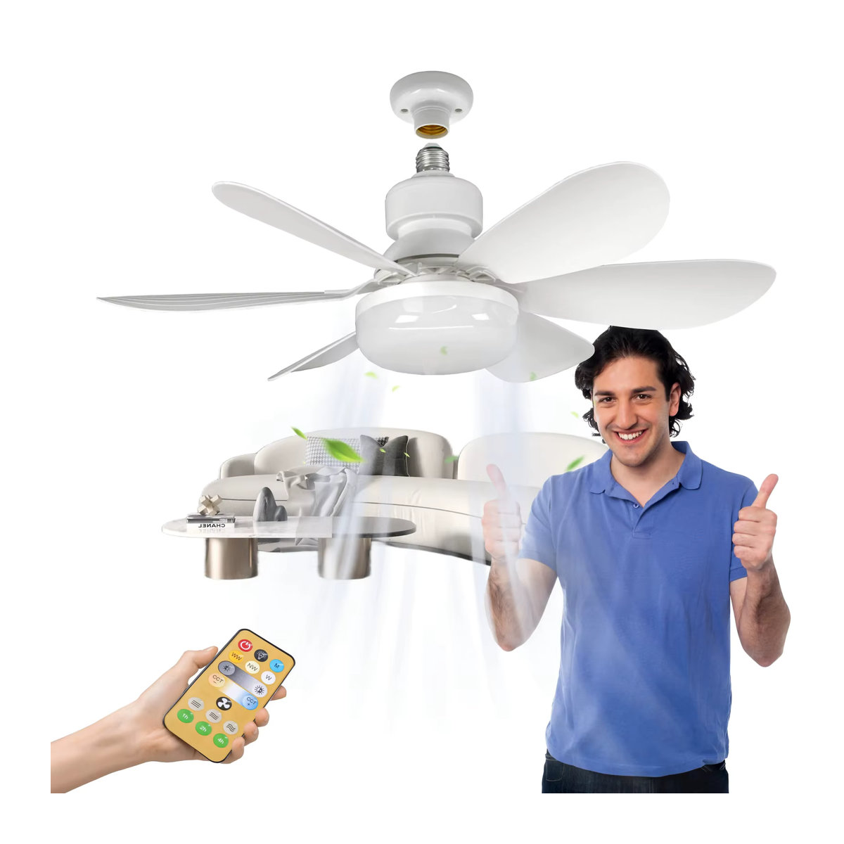 IRALAN LED Deckenventilatorleuchte in Weiß mit Fernbedienung und Dimmfunktion, 40 W, E27, Modernes Design für Wohnzimmer und Arbeitszimmer - Bild 3