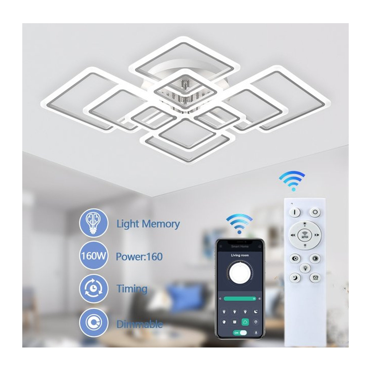 IRALAN Moderne LED Deckenleuchte in Weiß mit App- und Fernbedienung, Kreativer Kronleuchter aus Acryl für Schlafzimmer und Wohnraum - Bild 1
