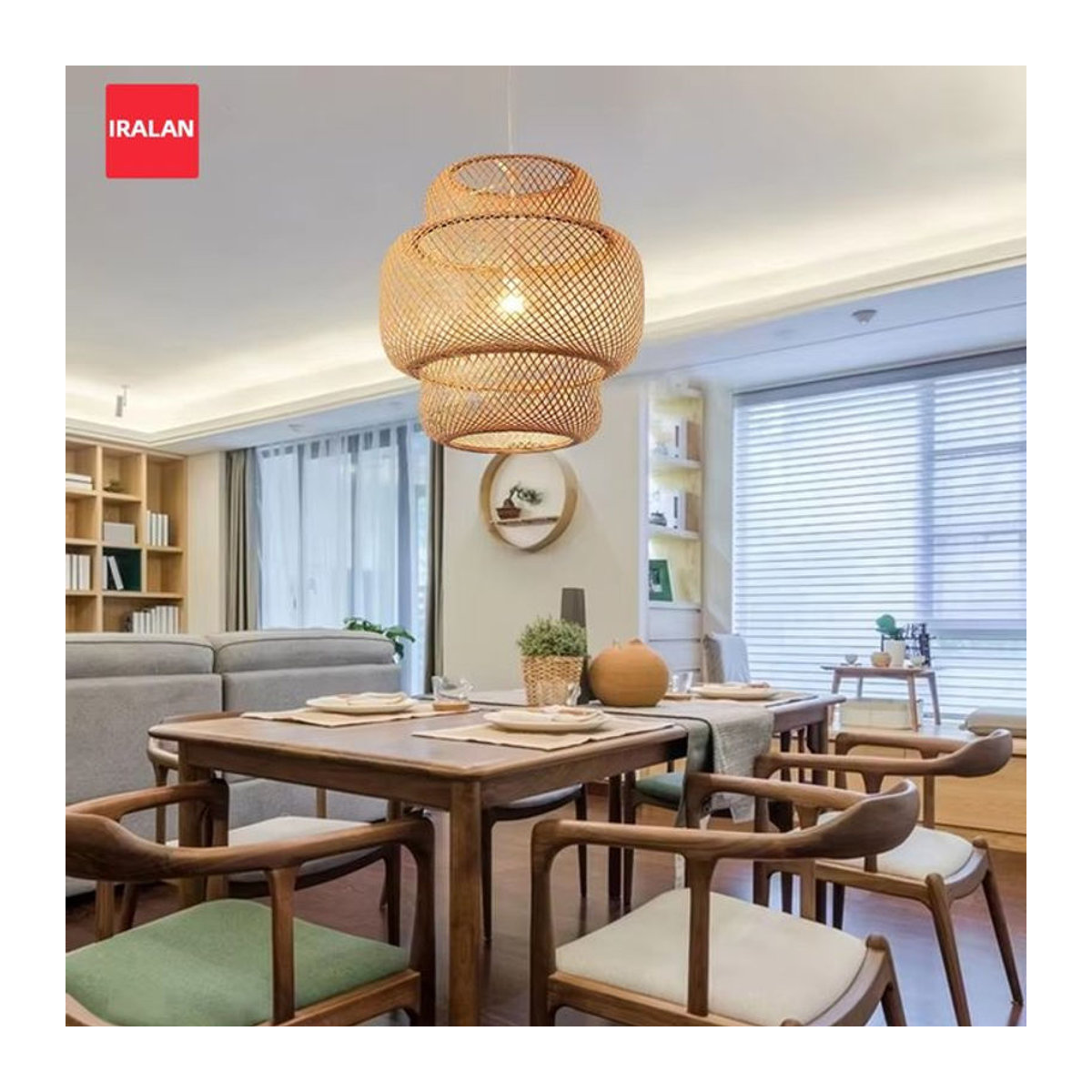 IRALAN Pendelleuchte aus natürlichem Bambus und Rattan in Braun im Bohemian-Stil mit E27 Fassung - Bild 1