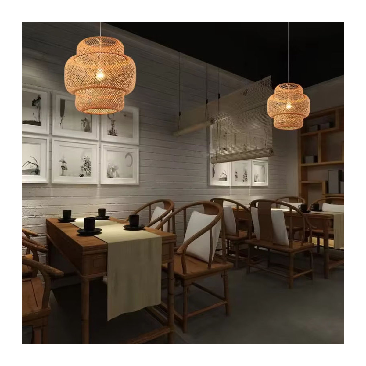 IRALAN Pendelleuchte aus natürlichem Bambus und Rattan in Braun im Bohemian-Stil mit E27 Fassung - Bild 2