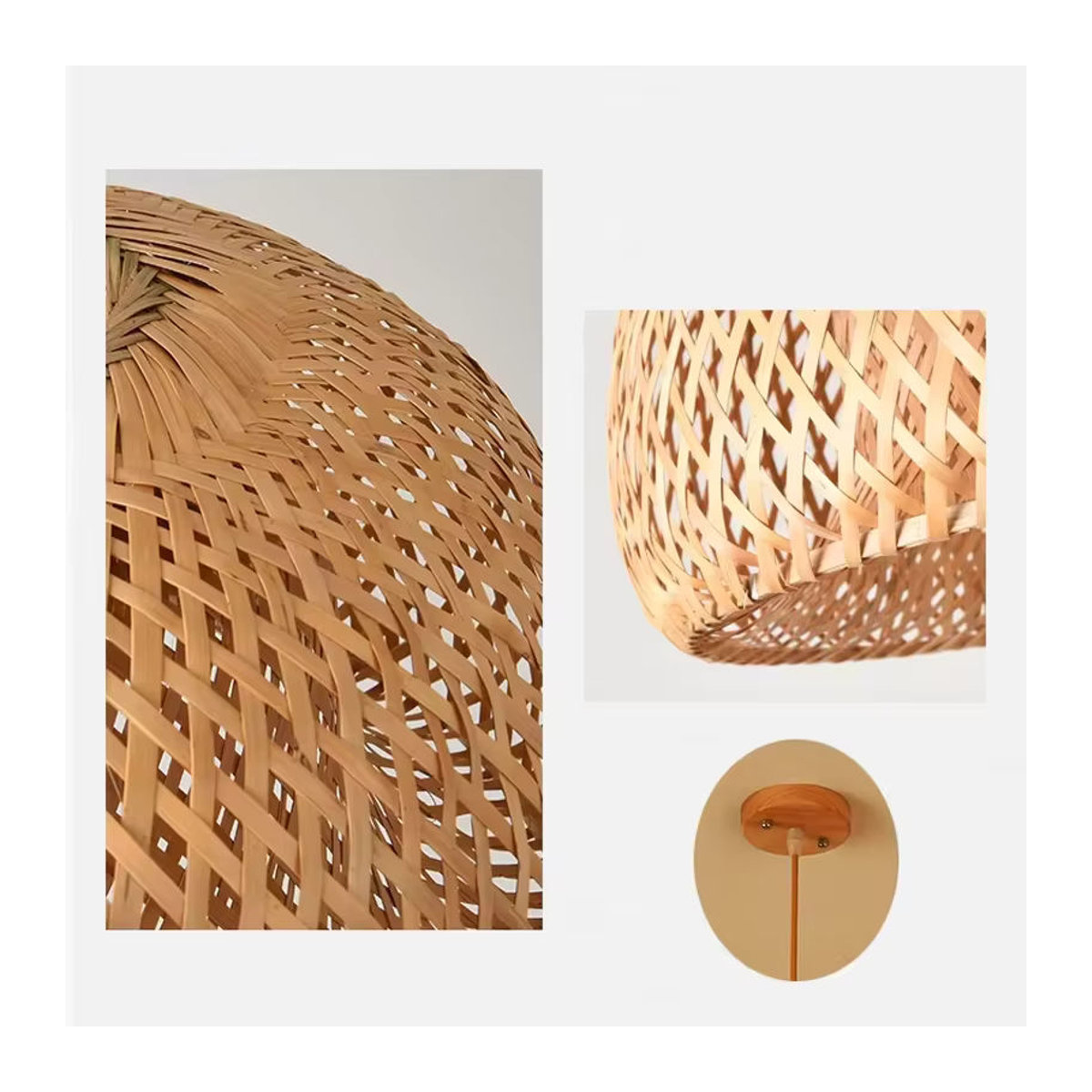 IRALAN Pendelleuchte aus natürlichem Bambus und Rattan in Braun im Bohemian-Stil mit E27 Fassung - Bild 3