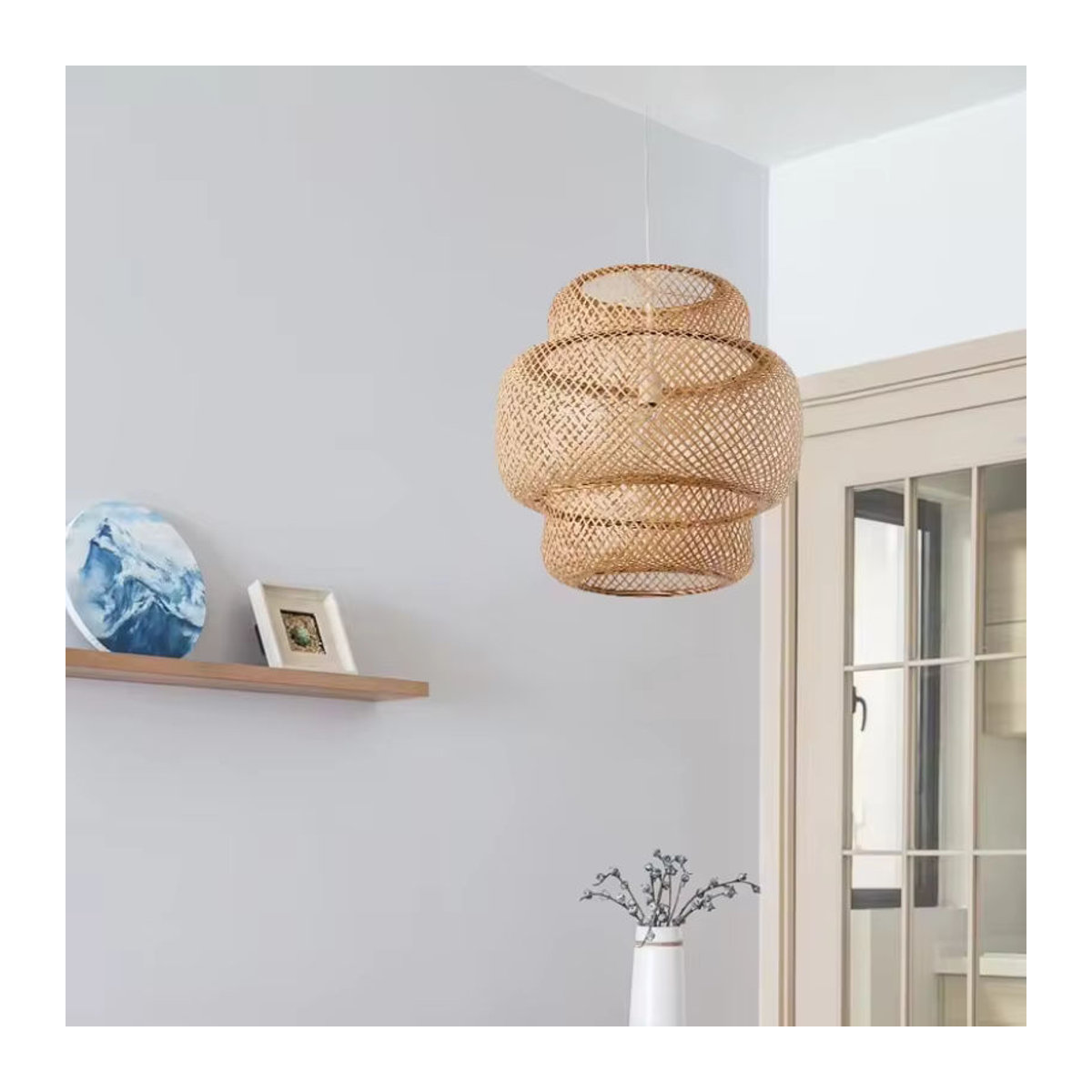 IRALAN Pendelleuchte aus natürlichem Bambus und Rattan in Braun im Bohemian-Stil mit E27 Fassung - Bild 4