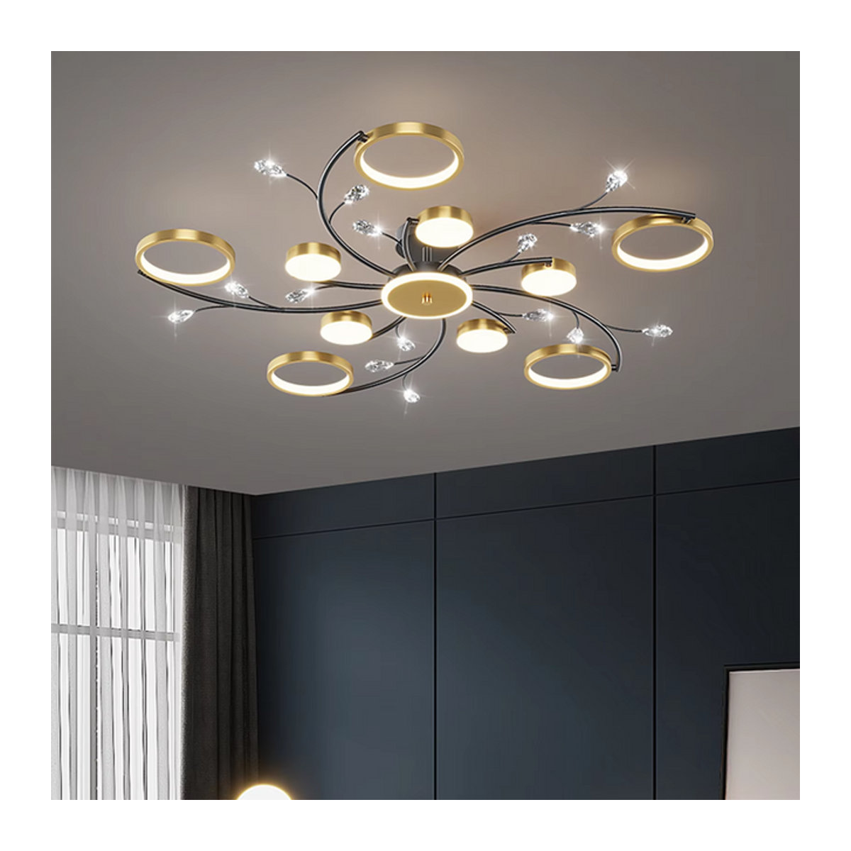 Iralanische moderner LED Kronleuchter rund mit Fernbedienung für Wohnzimmer und Küche in Schwarz oder Weiß - Bild 1